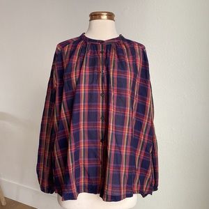THE GREAT. The Melody Shirt Top Oversized Candy Plaid Button Down Medium